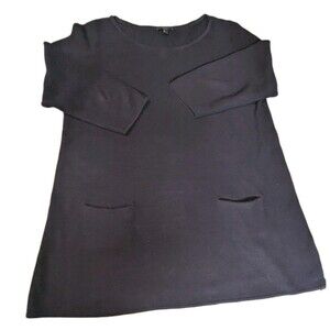 COS Black 100% Cotton Textured Knit Tunic Sweater Dress Pockets Large